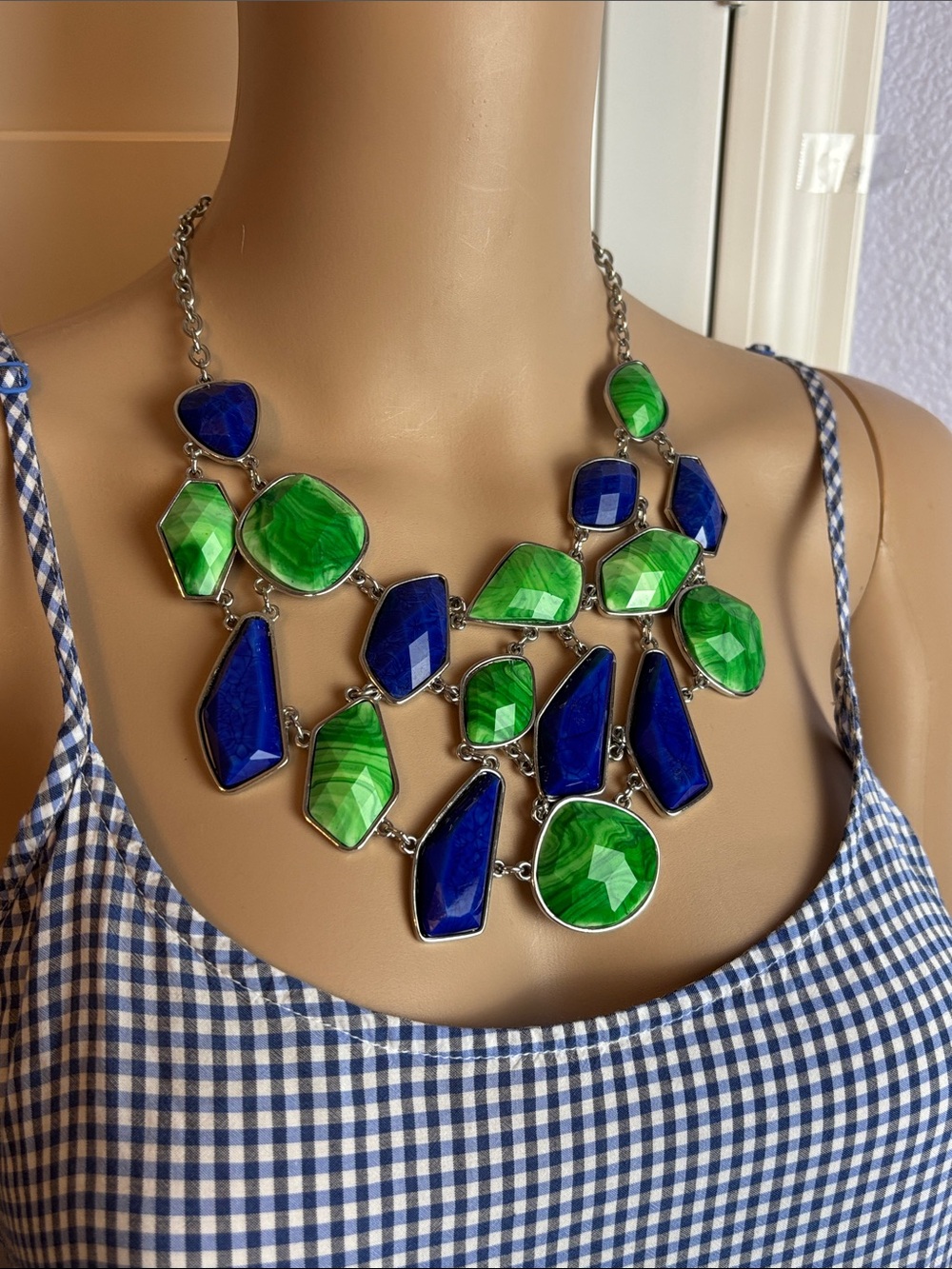 Statement Blue & Green Faux Gemstone Necklace